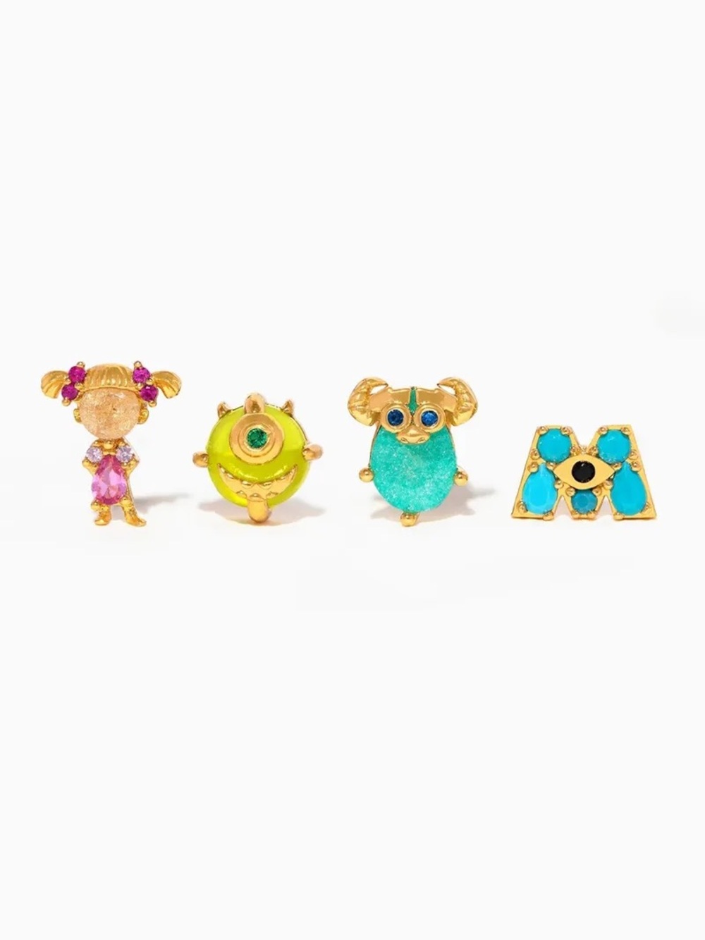 14k Gold Plated Cute Monsters Inc Inspired Stud Unmatched Earrings Mike Sully